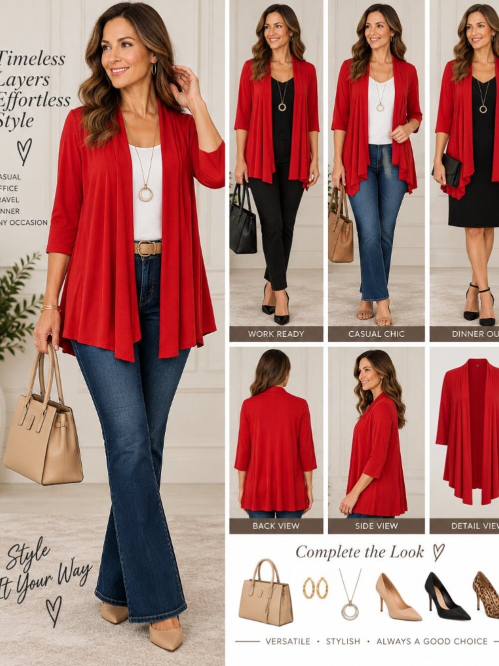 Roz & Ali Bold Red Knit Cardigan | Size XL | Gently Worn